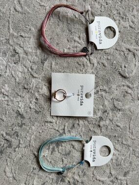 Pura Vida Pink and Blue Friendship Bracelets with Rose Gold Ring